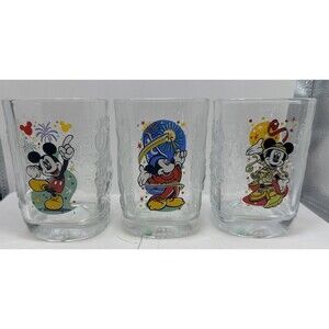 Vintage 2000 McDonalds Mickey Mouse Disney World Parks Millenium 3 Glass Set